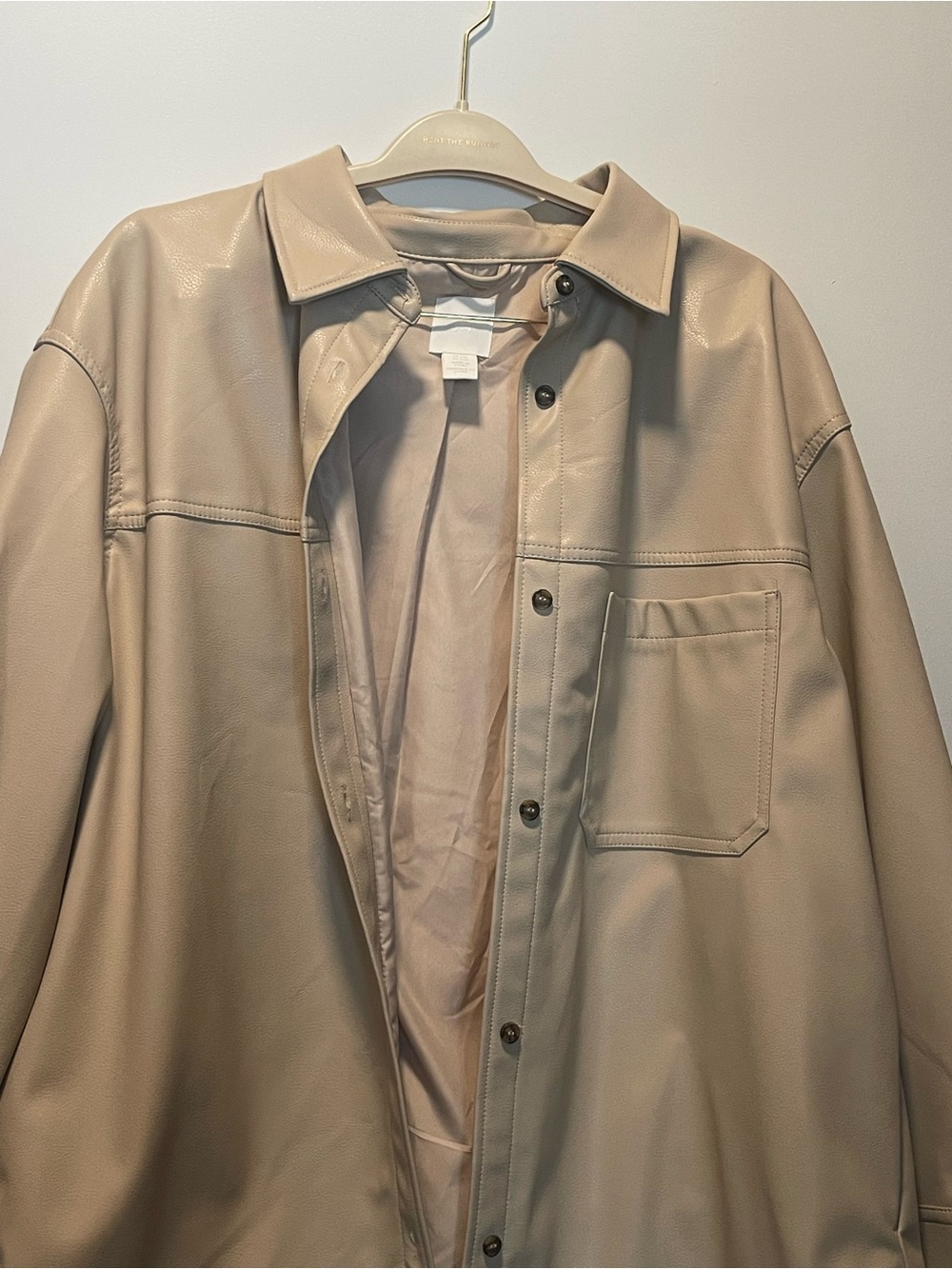 H&M Beige Faux Leather Button-Down Shirt Jacket